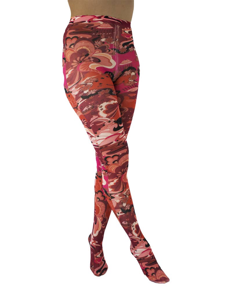 Outer Space Burgundy Printed Tights