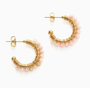 Rose Quartz Wrapped Hoop Earrings